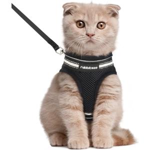 rabbitgoo Cat Harness and Leash Set for Walking Escape Proof, Adjustable Soft Kittens Vest with Reflective Strip for Cats, Comfortable Outdoor Vest, Black, L