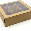 Treat Boxes - 10 ct 6.5 x 6.5 x 1.9 in Bakery Boxes with Windows and Dividers for Candy, Cookies, Cupcakes, or Bakery Desserts - Chocolate, Treats, and Baked Goods Packaging for Gifting (Kraft)