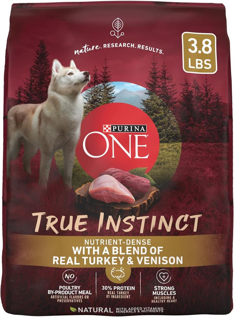 Purina ONE True Instinct With A Blend Of Real Turkey and Venison Dry Dog Food - (Pack of 4) 3.8 lb. Bags, Best By April 2026