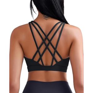RUNNING GIRL Sports Bras for Women, Medium-High Impact Running Strappy Sports Bra with Removable Pads (Small, Black)