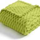 Flannel Fleece Throw Blanket, 3D Jacquard Green Fuzzy and Warm Blanket for Couch,Sofa,Bed,Chair, 300GSM Super Soft Touch Cozy Throw for All-Season Home Decor(50x40inch)