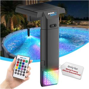 Solar Pool Lights Only for Metal Frame Above Ground Pools, 1.713.9 Top Rails, Remote Control, Brighter 3-Sided 180 Underwater Glow, 10 Colors 4 Modes, IP68 Waterproof1 Pack