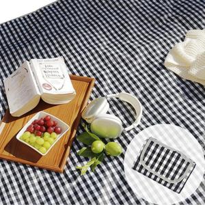 Cute Gingham Picnic Blanket, Waterproof Foldable, in Large 80x60in and Extra Large 80x80in, Portable Compact Beach Blanket, Oversized XL Outdoor Mat (Black)