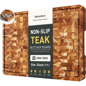 Teak Wood Extra Large End Grain Cutting Board for Kitchen with Non-slip Feet, Heavy Duty Checkered Cutting Board with Juice Groove & Handle Handcrafted Luxury Chopping Board for Meat, Vegetables