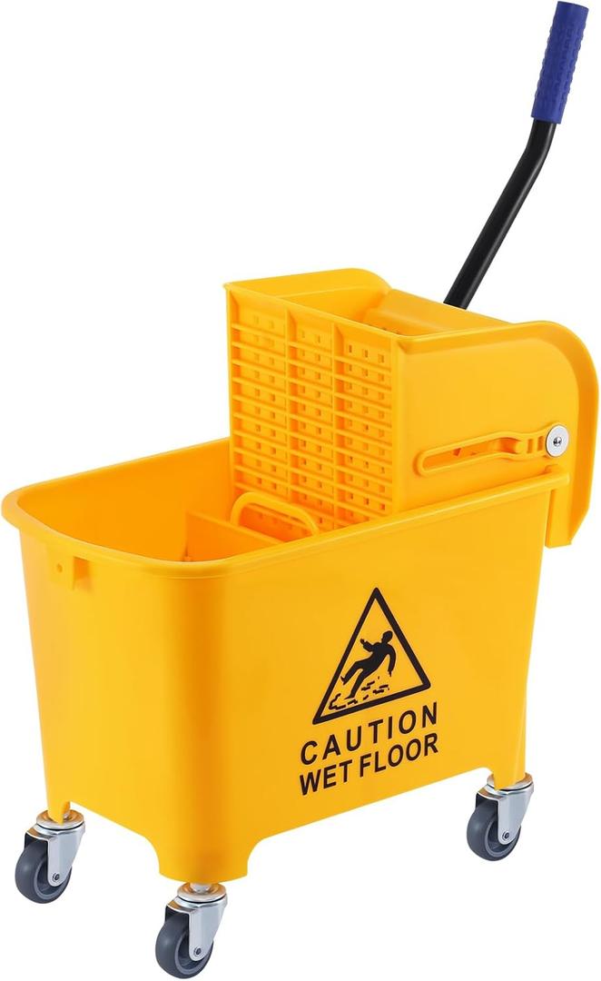 Ridgeyard 5.28 Gallon Side Press Yellow Mop Bucket with Wringer, Mop Bucket with Wringer Set for Home Use, Dirty Water Separator, 11x16.92x27.55 Inch