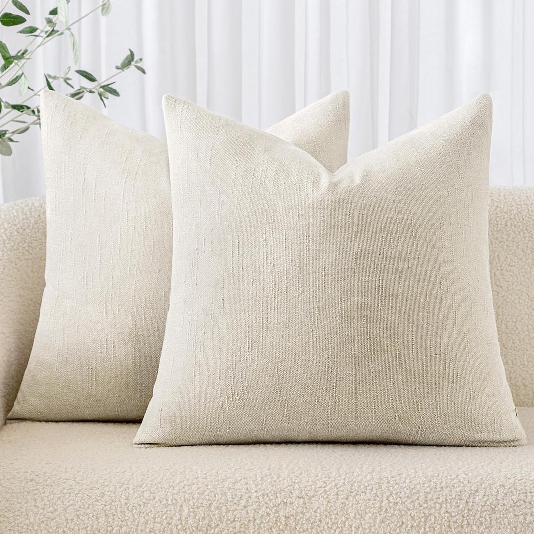MIULEE Pack of 2 Decorative Throw Pillow Covers Soft Chenille Throw Pillows Solid Textured Cushion Covers for Couch Sofa Bedroom Living Room 20x20 Inch, White (20" x 20" (Pack of 2), White)