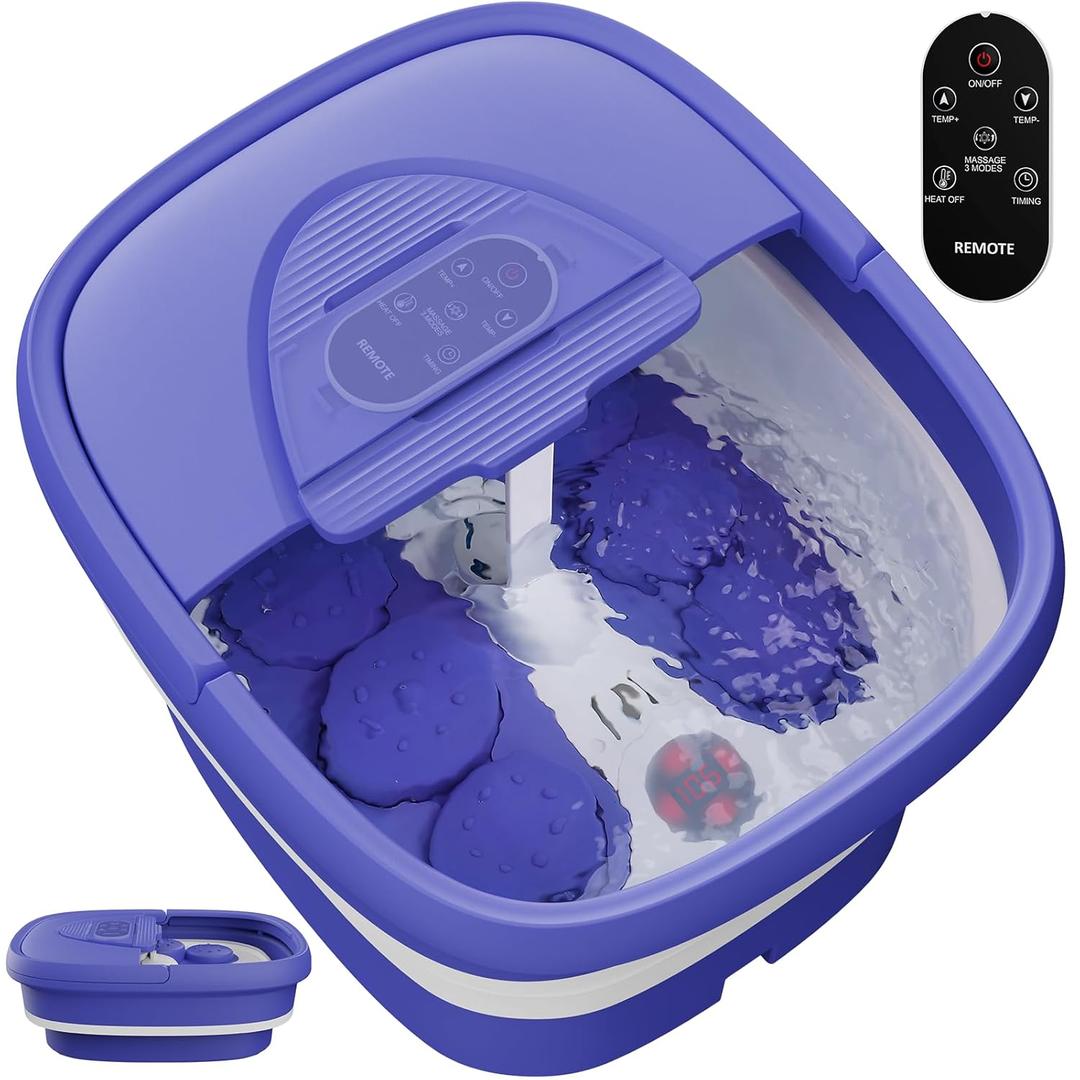 Foot Spa Collapsible, Foot Bath Massager with Heat, Remote, Timer, and 24 Motorized Shiatsu Massage Balls, Foot Soaking Tub Supports Hot/Cold Water Soaking (Purple)