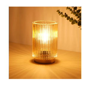 Battery Operated Lamp, Cordless Table Lamp with Timer, Desk Bedside Lamps with LED Warm Light, Glass Small Table Lamp for Bedroom, Bathroom, Living Room, Home Decor - Amber