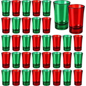 Cumule 36 Pieces Christmas Shot Glasses 2 Oz Red Green Heavy Based Glass Shot Glass for Christmas Holiday Party Decorations Supplies