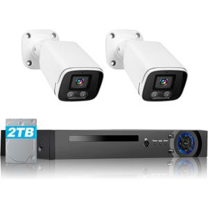 PoE Security Camera System, 8CH H.265+ 3K Lite Wired Security Camera System with 2 x 4MP CCTV IP66 Cameras with Night Vision for Outdoor Use, 2 TB Hard Drive, Remote Access