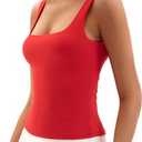 Womens Square Neck Tank Tops Double Lined Basic Tanks Sleeveless 2025 Summer Collection (XL)