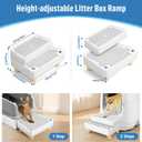 Extra Large 2 Steps Cat Litter Box Step Ramp, Cat Litter Catcher Mat with Wooden Feet, Filter Function, Cat's Pedal Stool for Self-Cleaning Litter, Suitable Kitten & Elderly Cats (White)