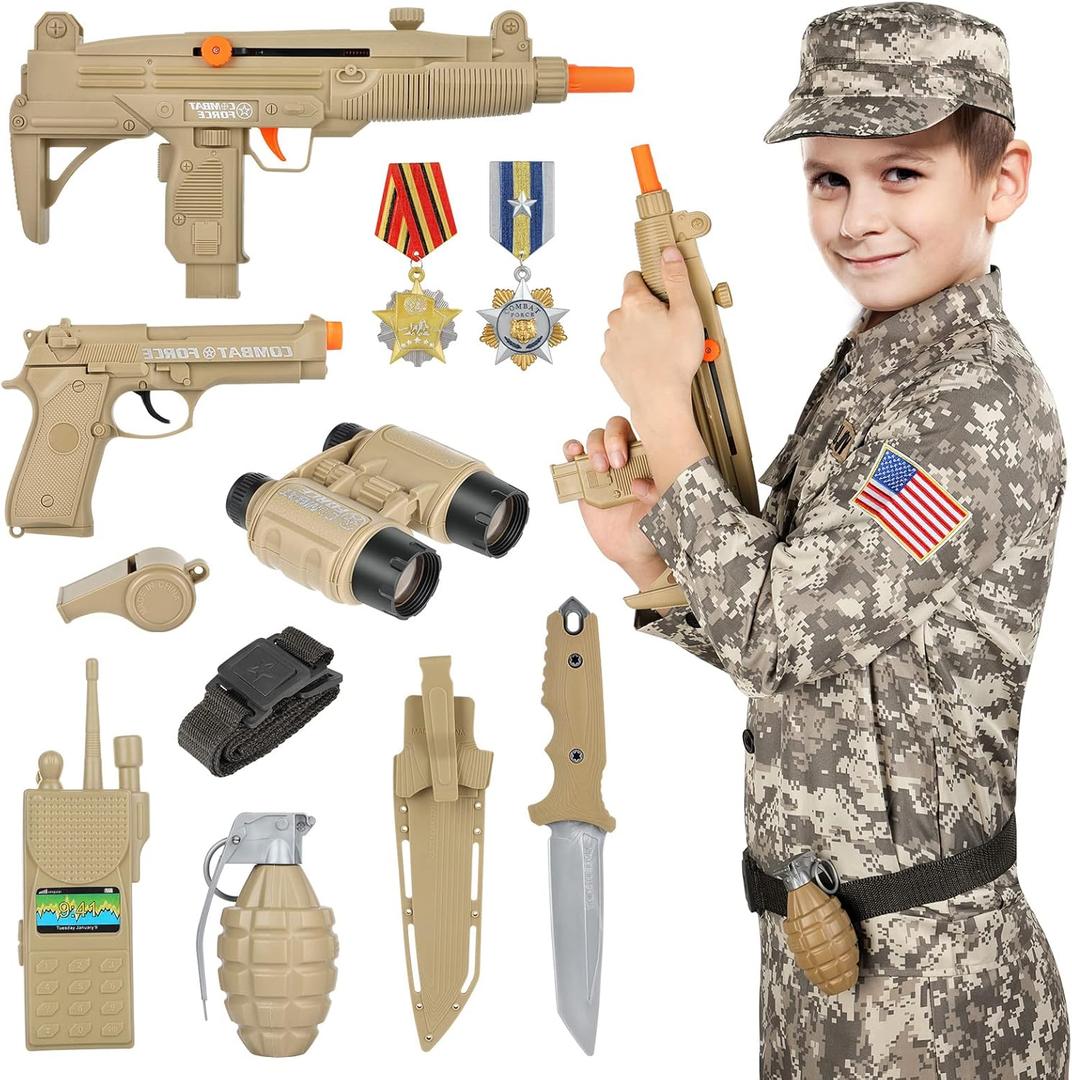 GIFTINBOX Kids Army Soldier Dress Up Costume Role Play Set, Deluxe Christmas Gift for Kids Boys Size M (Medium (6-8y))