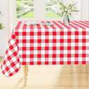 Smiry Rectangle Table Cloth, Waterproof Vinyl Tablecloth with Flannel Backing, Wipeable Buffalo Plaid Table Cover for Picnic, Indoor and Outdoor (Red & White, 60"x102")