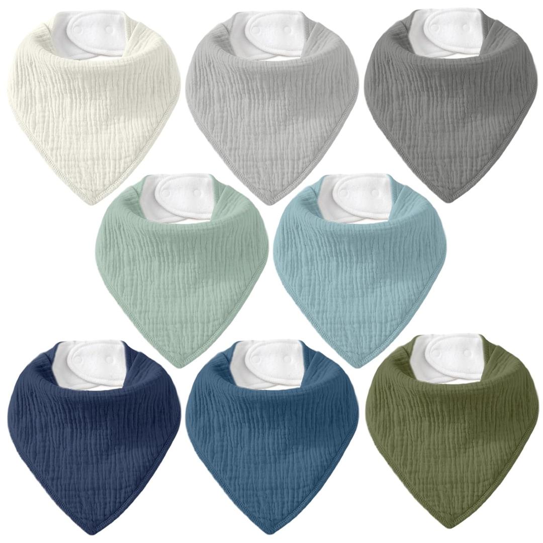 Muslin Baby Bibs 8 Pack, Baby Bandana Drool Bib for Drooling and Teething, 100% Cotton Soft Absorbent for Girls Boys Serenity (Sage Ice Blue)