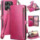 XcaseBar Compatible with Moto Edge 5G 2025 Wallet case with Zipper Credit Card HolderRFID Blocking,Flip Folio Book PU Leather Phone case Shockproof Cover Women Men for Mote Edge 2025 case Rose Red