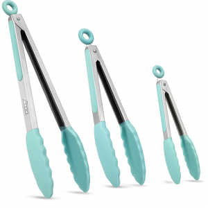 HOTEC Premium Stainless Steel Locking Kitchen Tongs with Silicon Tips, Set of 3