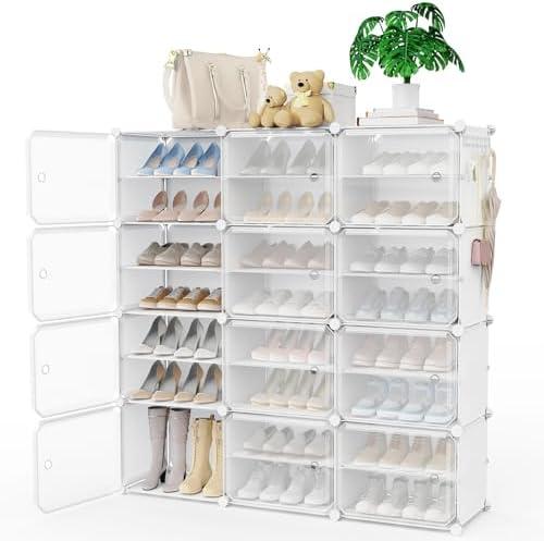 Portable Shoe Rack Shoe Organizer for Closet Entryway 48 Pairs Shoe Rack Organizer with Doors Shoe Storage Organizer Shoe Rack with Cover Shoe Organizer Cabinet Shoe Rack for Closet Entryway Bedroom
