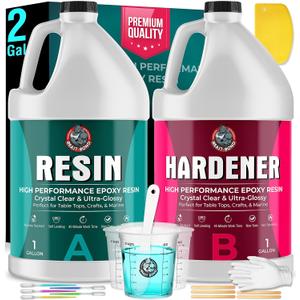 Epoxy Resin 2 Gallon Kit, High-Performance Table Top Epoxy Resin, Self-Leveling, Minimal Bubbles, Clear, Glossy, UV Resistant, Perfect for Table Tops, Crafts. DIY & Pro Number 1 Choice (2 Gallon)