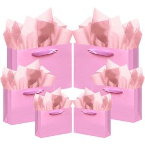 qiqee 10PCS Pink Gift Bags with Ribbon Handles Mulit Assorted Sizes Gift Wide Bags (2pcs Large 13", 4pcs Medium 9.6", 4pcs Small 6.3"22pcs Tissue Paper)