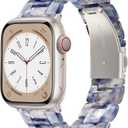 V-MORO Resin Bands Compatible with Apple Watch Series 11/10/9/8/7 Band 40mm/41mm Lightweight Fashion Strap Bracelet with Starlight Buckle for iwatch Series SE/6/5/4/3/2/1(Pearlized Blue,38/40/41/42mm)