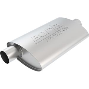 BORLA 40358 ProXS Universal Performance Muffler 2.5" Offset Inlet / 2.5" Center Outlet 4" x 9.5" Oval x 14" Long body 19" Overall Length Un-Notched Necks Reversible Design T-304 Stainless Steel