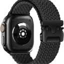 Yeahxing Nylon Braided Band for Apple Watch Ultra/2-49mm 46mm 45mm 44mm 42mm 41mm 40mm 38mm,Secure Stretchy Strap Women/Men,Parachute Buckle Bands for iWatch Series 11 10 9 8 7 6 5 4 3 SE (Black)