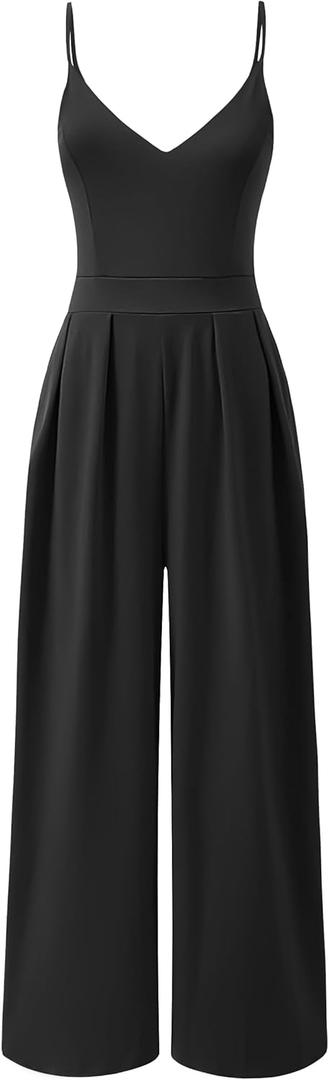 ANRABESS Women V Neck Spaghetti Strap Wide Leg Dressy Jumpsuits 2025 Summer Casual One Piece Jumper Romper Outfits & Pockets (Medium, Black) ANRABESS Women V Neck Spaghetti Strap Wide Leg Dressy Jumpsuits 2025 Summer Casual One Piece Jumper Romper Outfits & Pockets (Medium, Black)