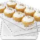 3 Pack Acrylic Serving Trays for Party, 12.9 x 7.1 Inch Scalloped Clear Serving Platter for Food Coffee Tea Snack, Catering Dessert Tray for Cupcake Fruit Party Table Decor (Tray-Clear)