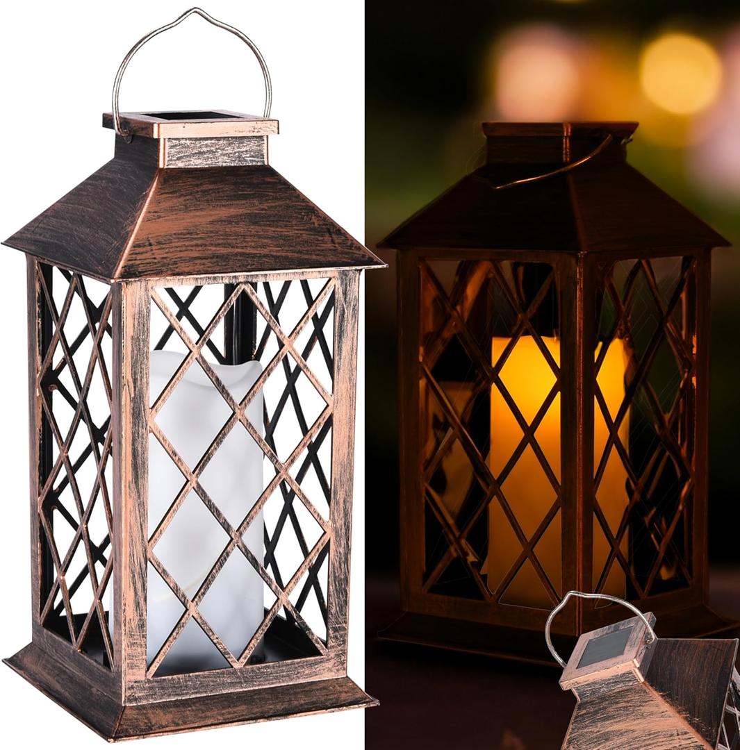 SteadyDoggie - Solar Lantern Waterproof - Decorative 6X Pattern Hanging Patio Lights or Table Lamp - Illuminated No Cord Jar- Colorful Light Pathway Lantern for Garden, Porch, and Backyard
