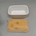Large Ceramic Butter Dish with Lid and Natural Oak Wood Cover for Kitchen Decor and Accessories for Kitchen Gift, White