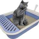 Senior Cat Litter Boxes, Collapsible Open Low Entry Cat Litter Pan with Scoop Travel Kitty Potty Pan Foldable Pet Toilet for Sick Disabled Older Elderly Cats 20.9x15.7x5.7 inch