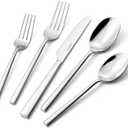 KINGSTONE Silverware Set, 60-Piece Forged Flatware Set Cutlery Set Premium Stainless Steel, Service for 12, for Kitchen, Home, Wedding, Party, Mirror Polished and Dishwasher Safe