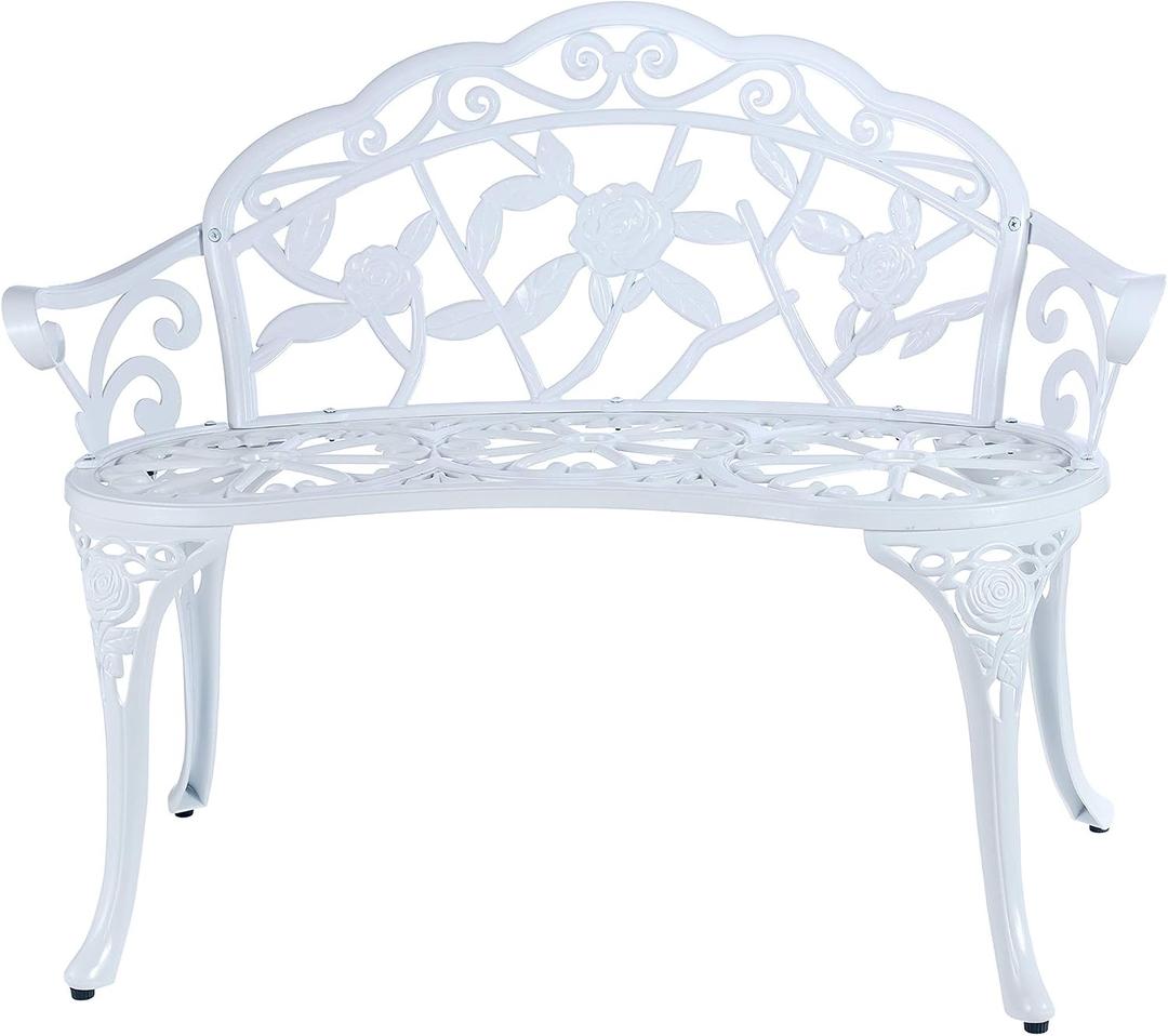 Patio Balcony Bench Double Seat, Anti-Rust Cast Aluminum Patio Garden Bench for Park Yard Outdoor Furniture White.1, 32.28 inches x 19.09 inches x 31.5 inches