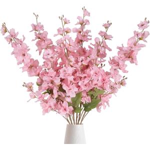 6PCS Long Stem Artificial Delphinium Flowers 35.43'' Pink Fake Larkspur Artificial Flower for Tall Vase Wedding Arrangements Bridal Bouquets Blossoms Flowers for Home Table Decor(Pink)