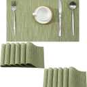 Leetaltree Pea Green Placemats Set of 6  Heat Resistant NonSlip Place mats for Dining Table, Washable Durable PVC Vinyl Woven Table Mats（Pea Green, 6）