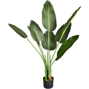 Artificial Bird of Paradise Plant Fake Travelers Palm Tree Faux Banana Leaf Tree Fake Plants Indoor Outdoor for Home Office Decor (4FT) (Green-2)