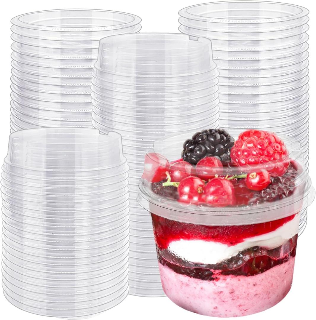 50 Pack 8 oz Plastic Dessert Cups with Lids,Disposable Plastic Cups,Clear Yogurt Parfait Cups for Ice Cream,Cake,Fruit,Parfait, Pudding and Jello Shot