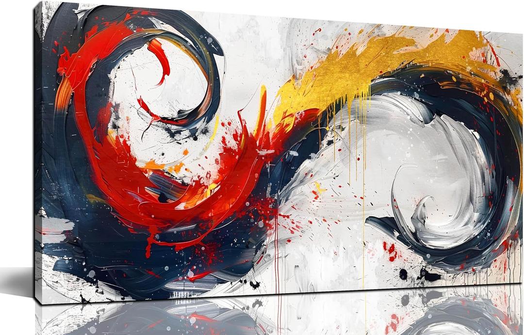 Abstract Living Room Pictures Wall Decor - Modern Art Wall Decor for Office - Abstract Wall Art for Bedroom Size 20" x 40" (20 x 40-Inch, Blue Red)