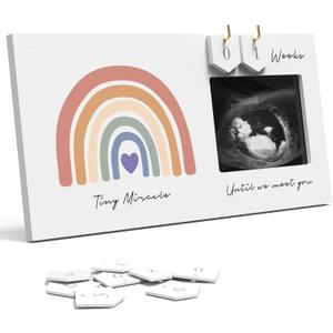 Rainbow Baby Sonogram Picture Frame Countdown Weeks, Pregnancy Announcement Ideas, 4"x3" Ultrasound Photo, Gender Reveal Baby-Shower Gift for New Mom Dad Expecting Parents Grandparents to Be Keepsake