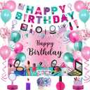 Roetyce Makeup Birthday Party Decorations  46PCS Kit, Pink Spa Themed Birthday Supplies With Banner, Balloons, Cake Topper