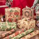 RUSPEPA Kraft Christmas Wrapping Paper Set, Jumbo Roll, Vintage Red Bow, Wreath, Poinsettia, Pine Cone & Candy Cane Design Gift Wrap for Xmas Rustic Holiday, 4 Rolls, 30 Inches x 10 Feet per Roll