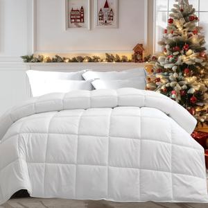 puredown Feather and Down Comforter Full/Queen Size, Lightweight Duvet Insert, Ultra-Soft 100% Cotton Shell Light Warmth Bedding Comforters(White, 88x88)