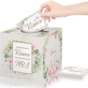 Azbuk Bride Shower Game, Guess How Many Kisses Game with Box and 50 Guessing Cards, Guessing Game for Bridal Shower, Special Wedding Shower Ideas, Guess How Many Kisses for the Soon to Be Mrs