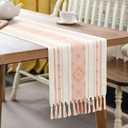 4 x OTOSTAR Pink Table Runner 13x72 Inches Boho Rustic Table Runner with Tassels Farmhouse Kitchen Dining Macrame Table Decoration for Christmas Home Wedding Party Birthday Holiday Decor (Pink)