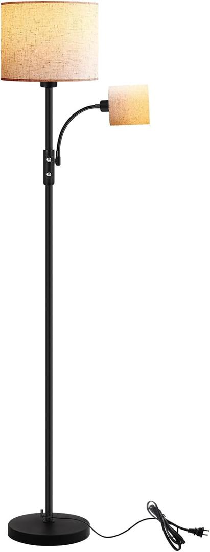 Floor Lamps for Living Room, Modern Floor Lamp with Reading Lamp, 62" Tall Standing Lamp, Beige Lampshades, Simple Pole Lamps for Bedroom/Office/Kids Room/Den(Bulbs Not Including, E26/E12 Base)