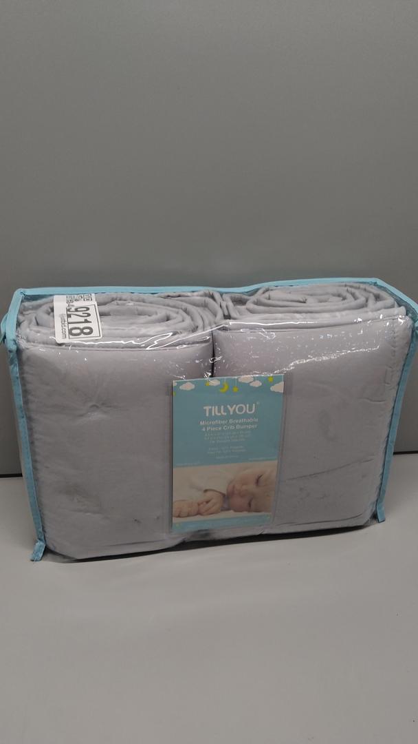 TILLYOU Baby Breathable Crib Bumper Pads for Standard Cribs Machine Washable Padded Crib Liner 100% Silky Soft Microfiber, Gray