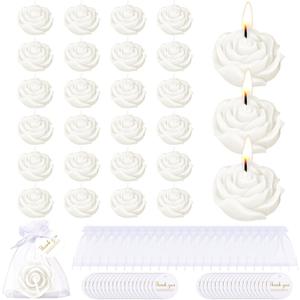 Treela 24 Set Flower Candles Wedding Favor for Guests Mini White Rose Shaped Tealight Candles for Return Gift Wedding Birthday Bridal Shower Housewarming Party