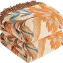 Boho Throw Blanket for Bed 90x98, 100% Cotton Woven Blanket for Couch Sofa, Ultra Soft 4-Layer Muslin Quilt with Floral Printed, Farmhouse Bed Blanket/Cover for Living Room Decor