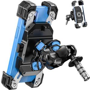Motorcycle Fork Stem Phone Mount with Vibration Dampener, Motorcycle Cell Phone Holder with Aluminum Alloy Anti-Theft Short Arm, Fit 12mm to 25.4mm Diameter Stem Tubes, for 5.5"-7.2" Phones
